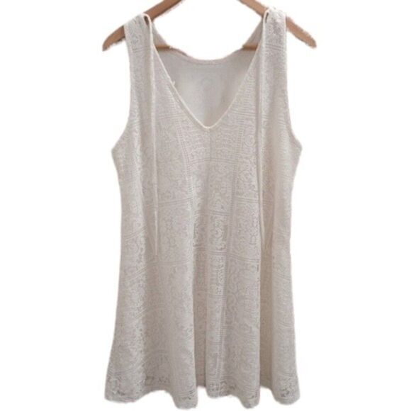 Womens White Mini Dress Crochet Boho Medium Bohemian Casual - Picture 2 of 7